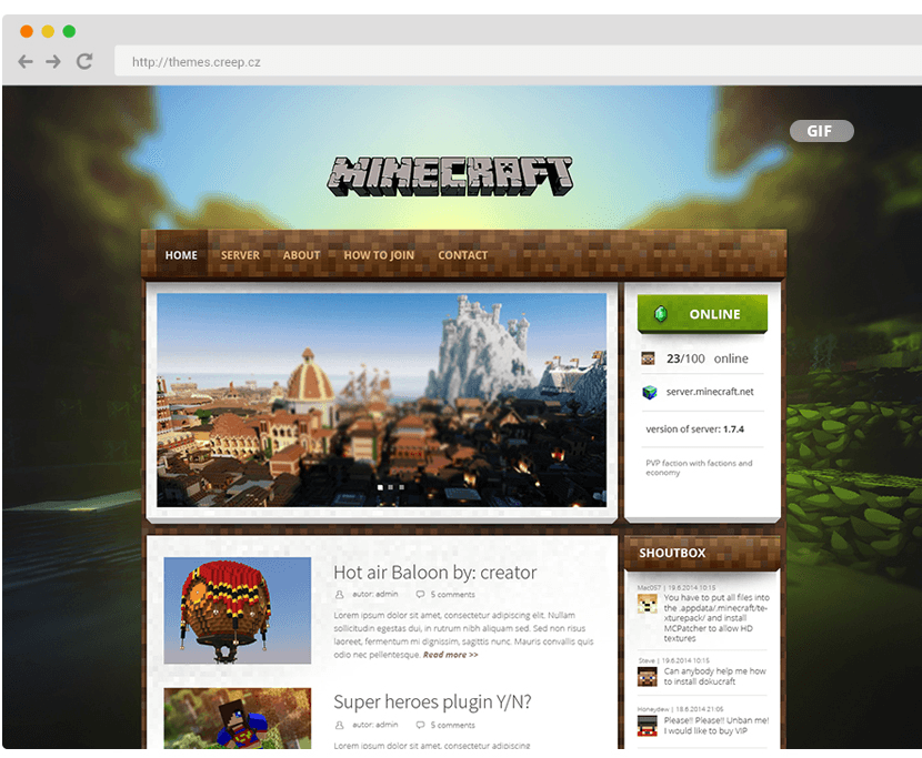 Minecraft theme for wordpress